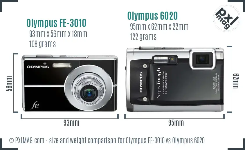 Olympus FE-3010 vs Olympus 6020 size comparison