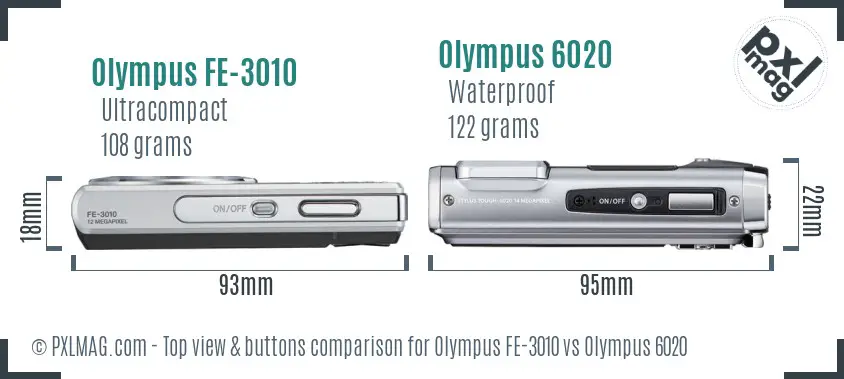 Olympus FE-3010 vs Olympus 6020 top view buttons comparison