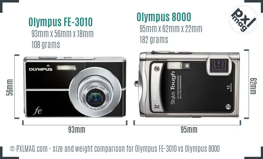 Olympus FE-3010 vs Olympus 8000 size comparison