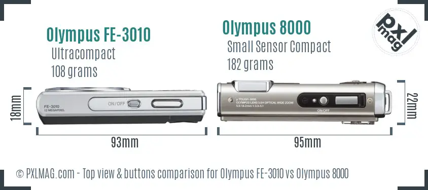 Olympus FE-3010 vs Olympus 8000 top view buttons comparison