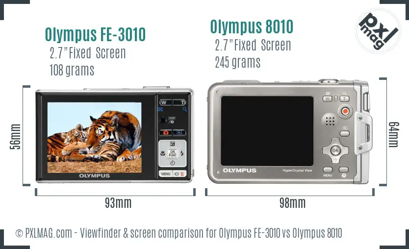 Olympus FE-3010 vs Olympus 8010 Screen and Viewfinder comparison