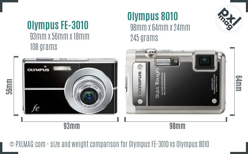 Olympus FE-3010 vs Olympus 8010 size comparison