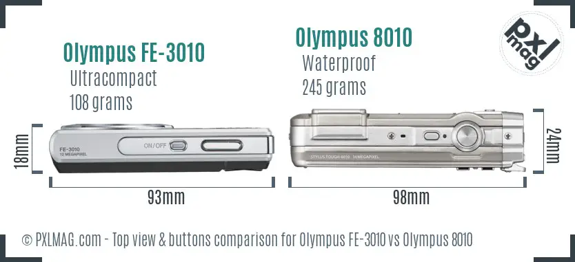 Olympus FE-3010 vs Olympus 8010 top view buttons comparison