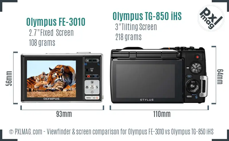 Olympus FE-3010 vs Olympus TG-850 iHS Screen and Viewfinder comparison