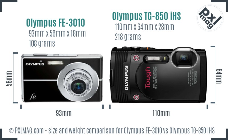 Olympus FE-3010 vs Olympus TG-850 iHS size comparison