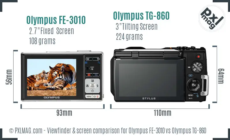 Olympus FE-3010 vs Olympus TG-860 Screen and Viewfinder comparison
