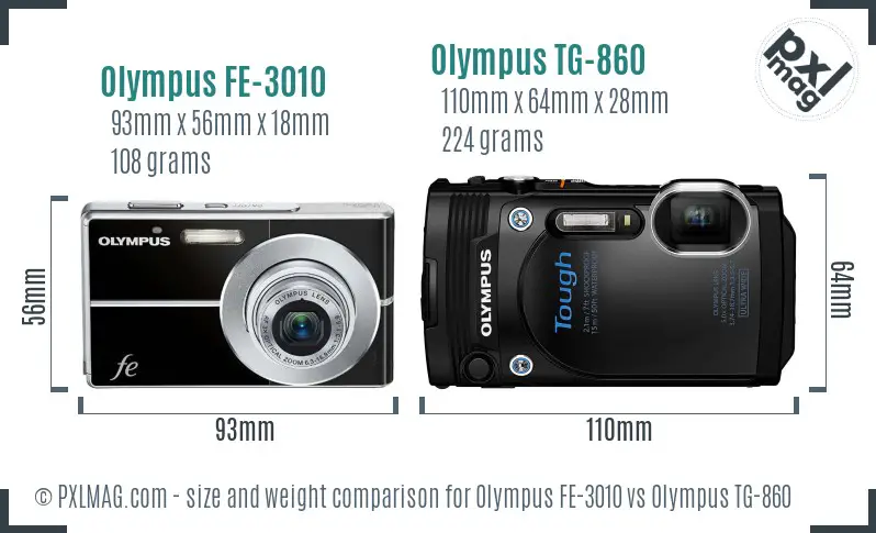 Olympus FE-3010 vs Olympus TG-860 size comparison