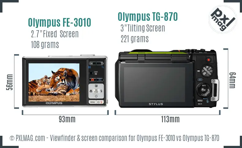 Olympus FE-3010 vs Olympus TG-870 Screen and Viewfinder comparison