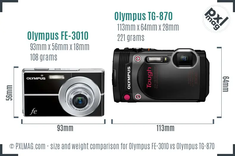 Olympus FE-3010 vs Olympus TG-870 size comparison