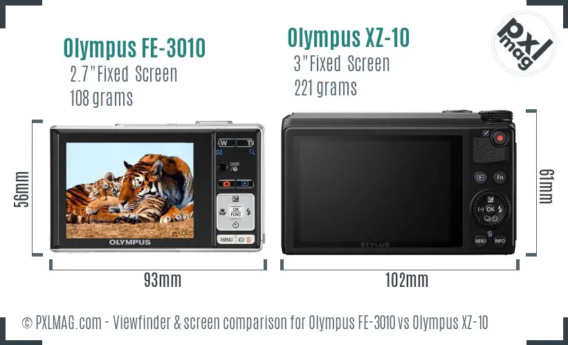 Olympus FE-3010 vs Olympus XZ-10 Screen and Viewfinder comparison