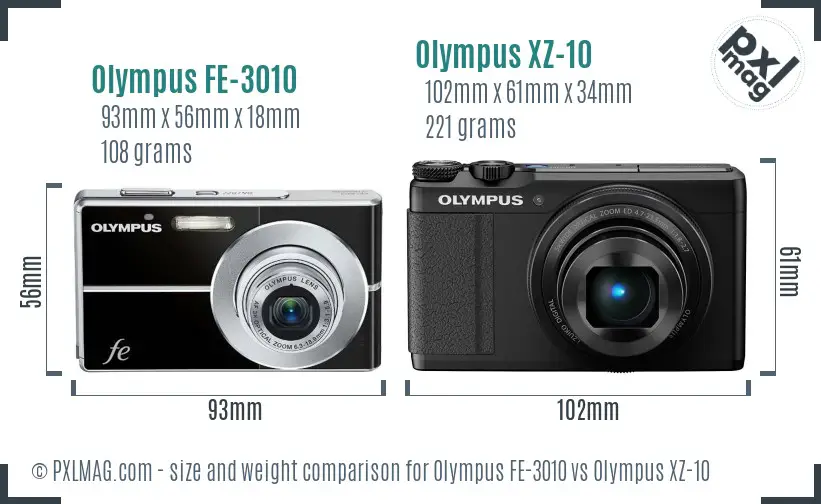 Olympus FE-3010 vs Olympus XZ-10 size comparison