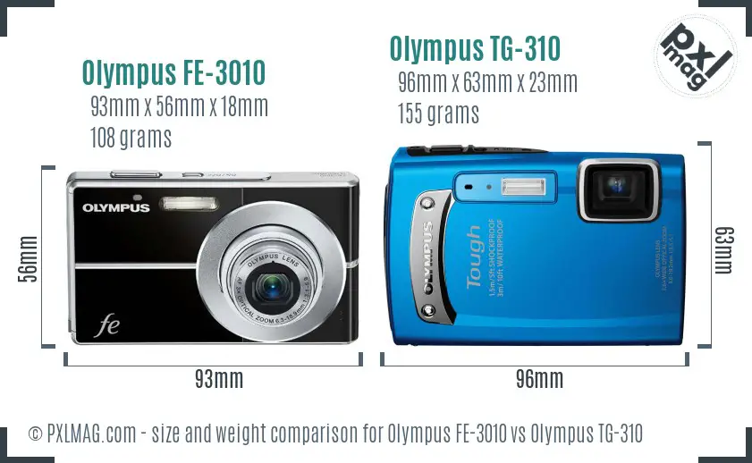 Olympus FE-3010 vs Olympus TG-310 size comparison