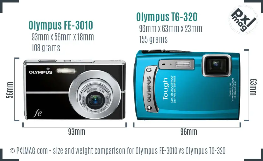Olympus FE-3010 vs Olympus TG-320 size comparison