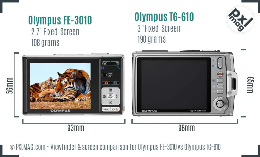 Olympus FE-3010 vs Olympus TG-610 Screen and Viewfinder comparison