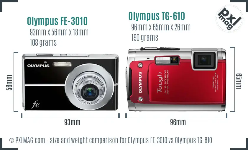 Olympus FE-3010 vs Olympus TG-610 size comparison