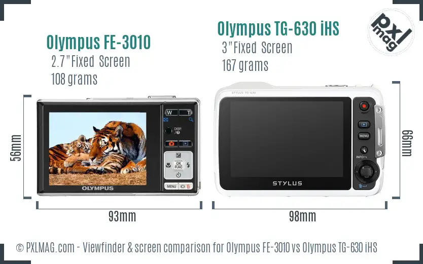 Olympus FE-3010 vs Olympus TG-630 iHS Screen and Viewfinder comparison