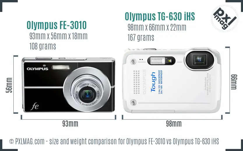 Olympus FE-3010 vs Olympus TG-630 iHS size comparison