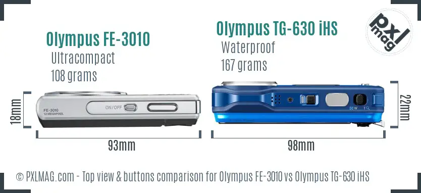 Olympus FE-3010 vs Olympus TG-630 iHS top view buttons comparison