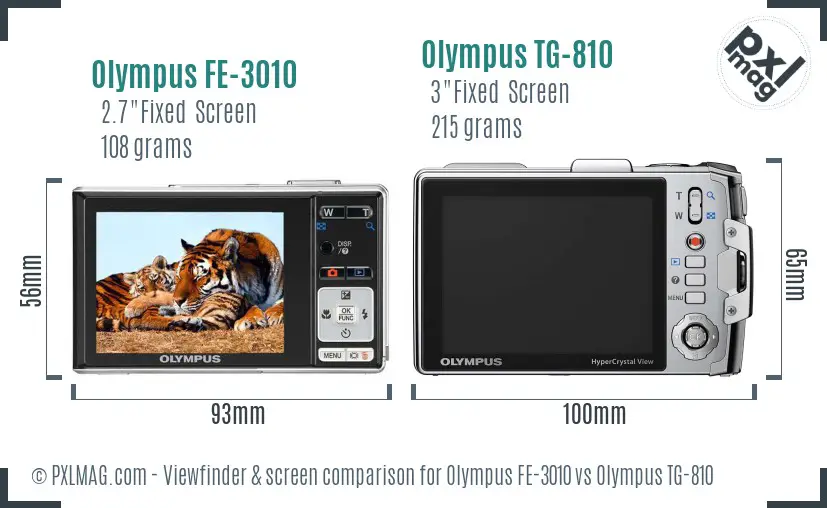 Olympus FE-3010 vs Olympus TG-810 Screen and Viewfinder comparison