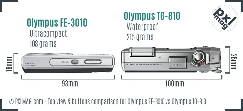 Olympus FE-3010 vs Olympus TG-810 top view buttons comparison