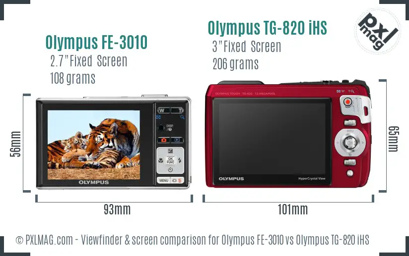 Olympus FE-3010 vs Olympus TG-820 iHS Screen and Viewfinder comparison