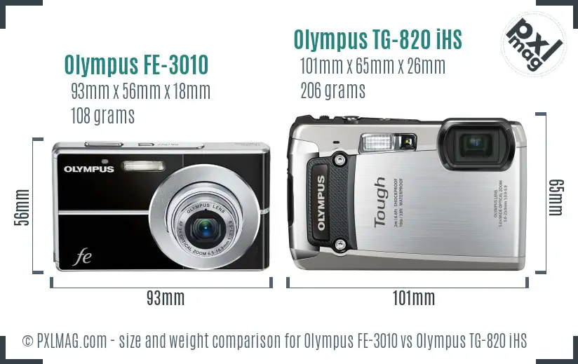 Olympus FE-3010 vs Olympus TG-820 iHS size comparison