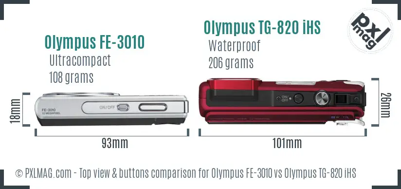 Olympus FE-3010 vs Olympus TG-820 iHS top view buttons comparison