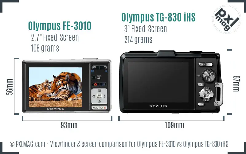Olympus FE-3010 vs Olympus TG-830 iHS Screen and Viewfinder comparison