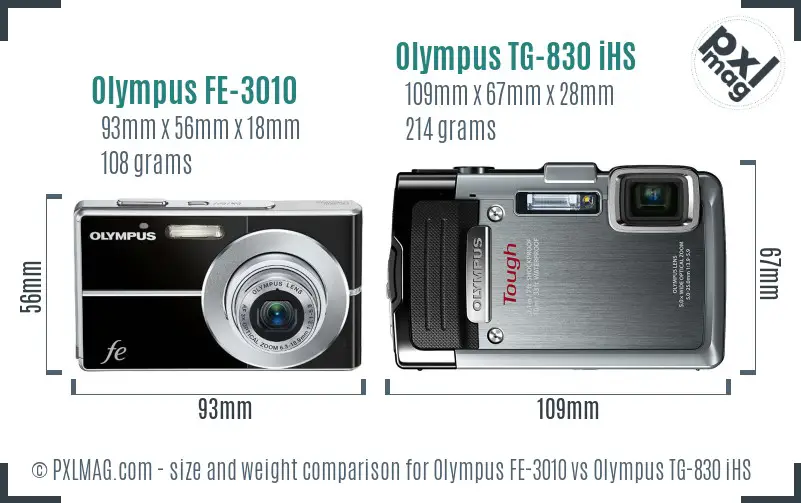 Olympus FE-3010 vs Olympus TG-830 iHS size comparison