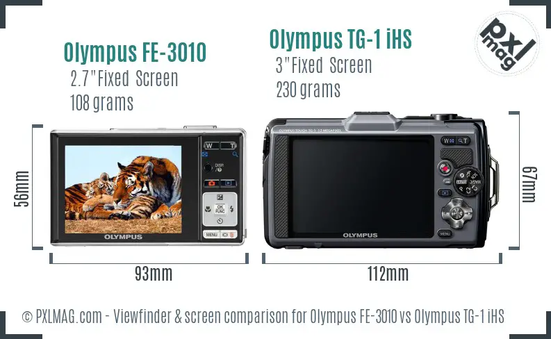 Olympus FE-3010 vs Olympus TG-1 iHS Screen and Viewfinder comparison