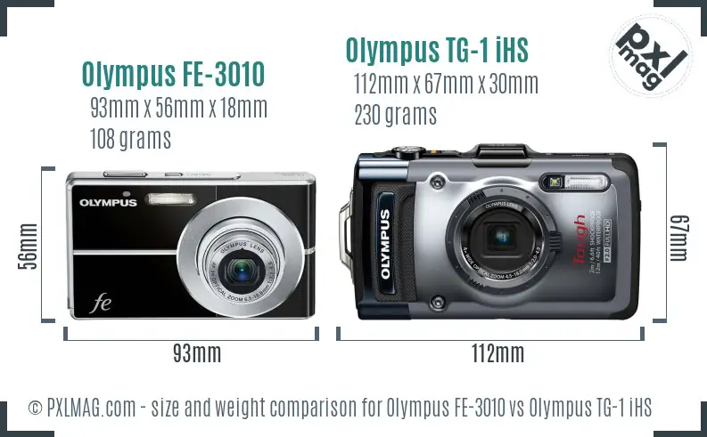 Olympus FE-3010 vs Olympus TG-1 iHS size comparison