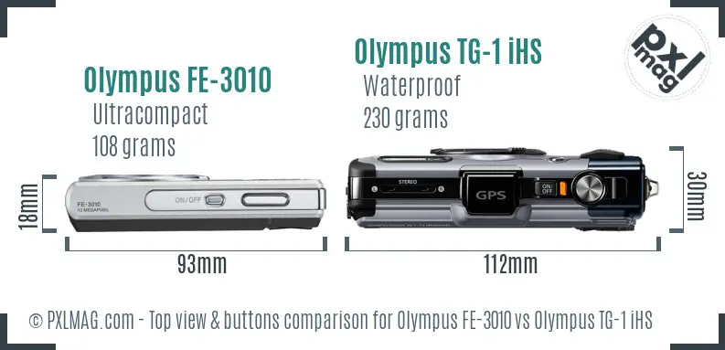 Olympus FE-3010 vs Olympus TG-1 iHS top view buttons comparison