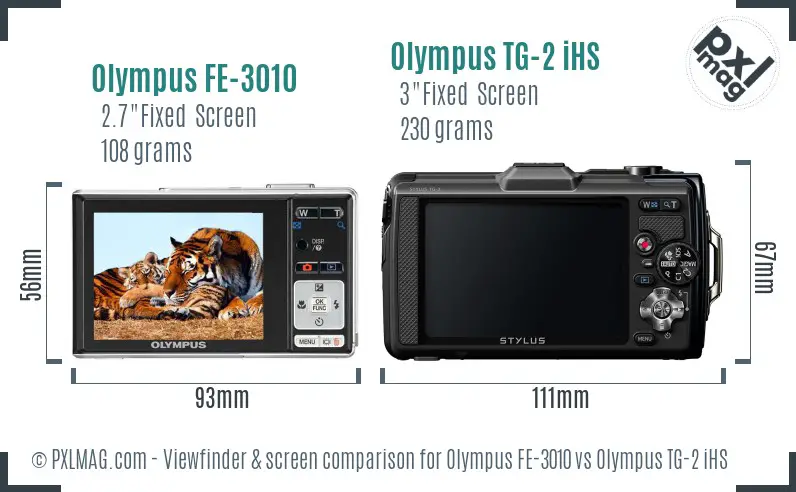 Olympus FE-3010 vs Olympus TG-2 iHS Screen and Viewfinder comparison