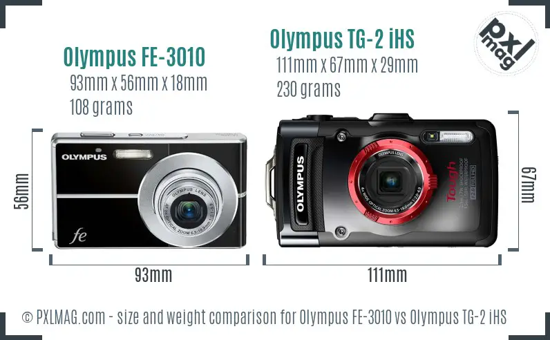 Olympus FE-3010 vs Olympus TG-2 iHS size comparison