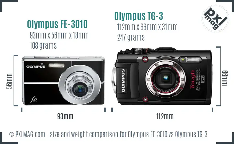 Olympus FE-3010 vs Olympus TG-3 size comparison