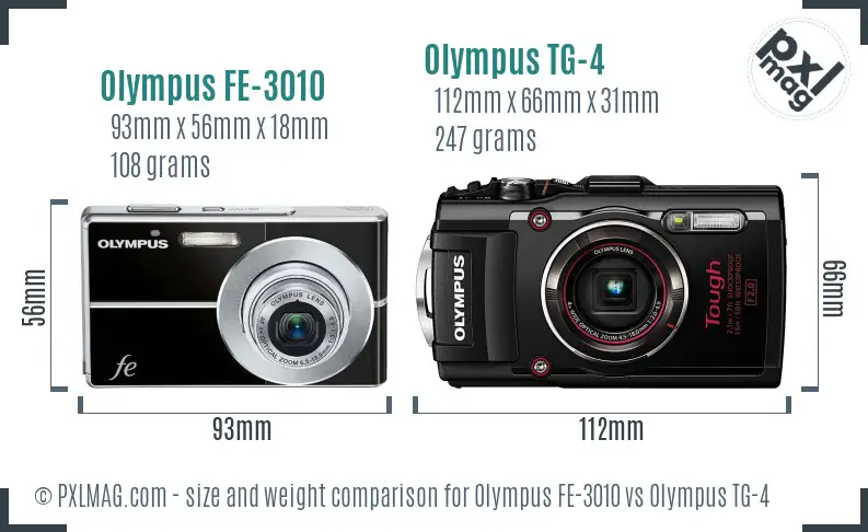 Olympus FE-3010 vs Olympus TG-4 size comparison