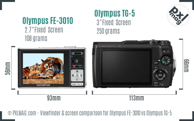 Olympus FE-3010 vs Olympus TG-5 Screen and Viewfinder comparison