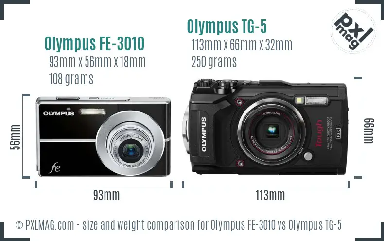 Olympus FE-3010 vs Olympus TG-5 size comparison
