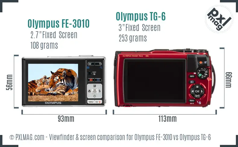 Olympus FE-3010 vs Olympus TG-6 Screen and Viewfinder comparison