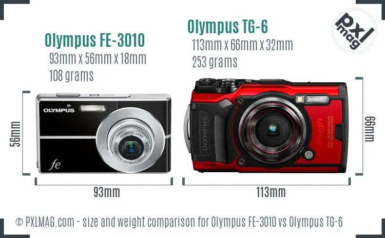 Olympus FE-3010 vs Olympus TG-6 size comparison