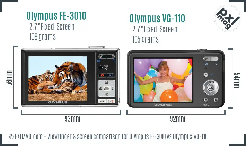 Olympus FE-3010 vs Olympus VG-110 Screen and Viewfinder comparison