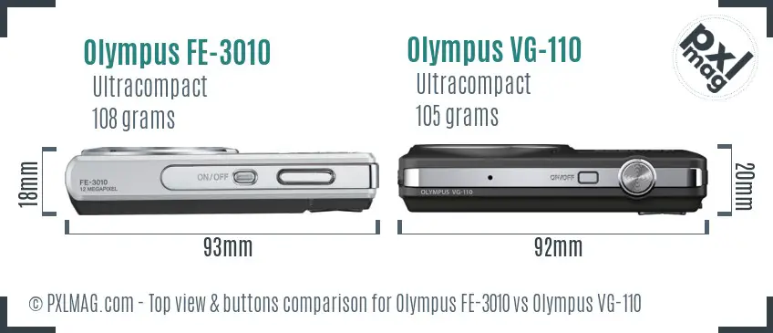 Olympus FE-3010 vs Olympus VG-110 top view buttons comparison