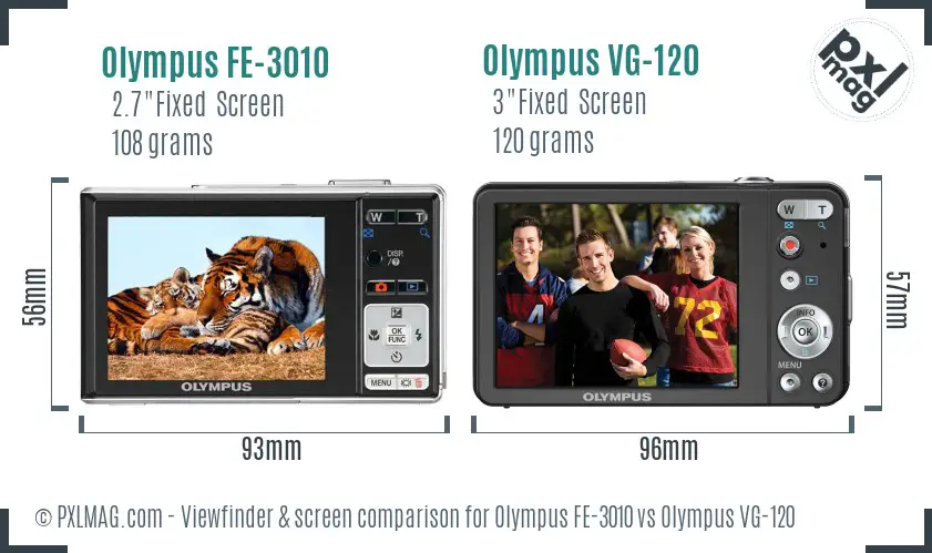 Olympus FE-3010 vs Olympus VG-120 Screen and Viewfinder comparison