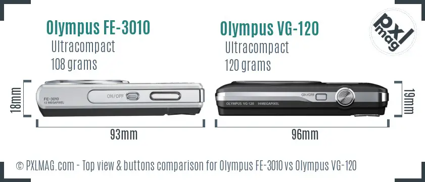 Olympus FE-3010 vs Olympus VG-120 top view buttons comparison