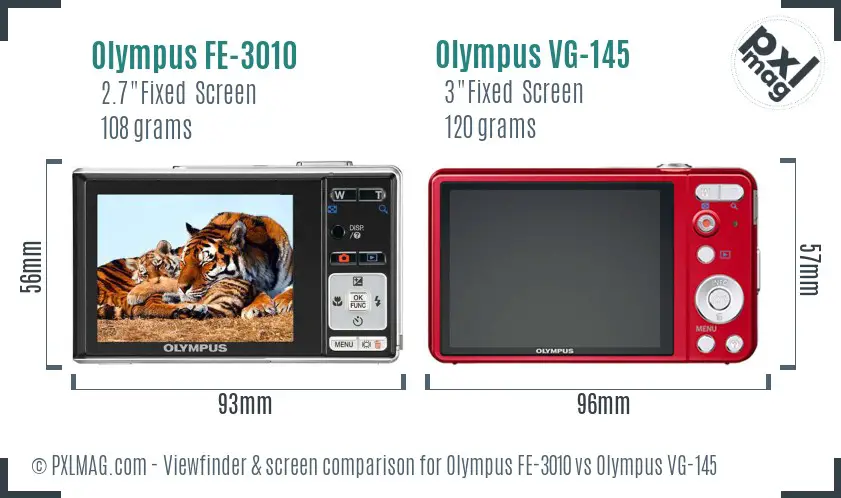 Olympus FE-3010 vs Olympus VG-145 Screen and Viewfinder comparison