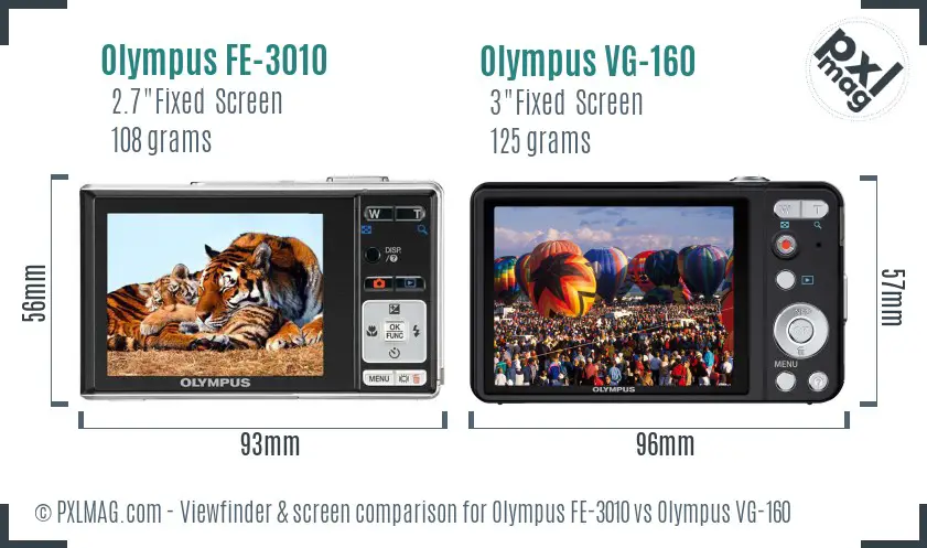Olympus FE-3010 vs Olympus VG-160 Screen and Viewfinder comparison