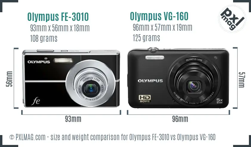 Olympus FE-3010 vs Olympus VG-160 size comparison