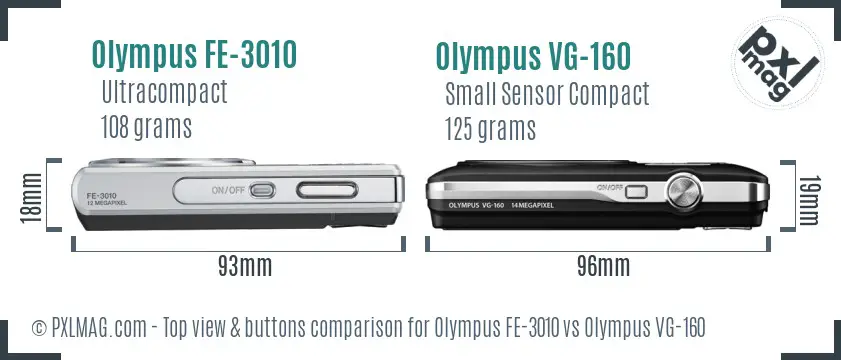 Olympus FE-3010 vs Olympus VG-160 top view buttons comparison