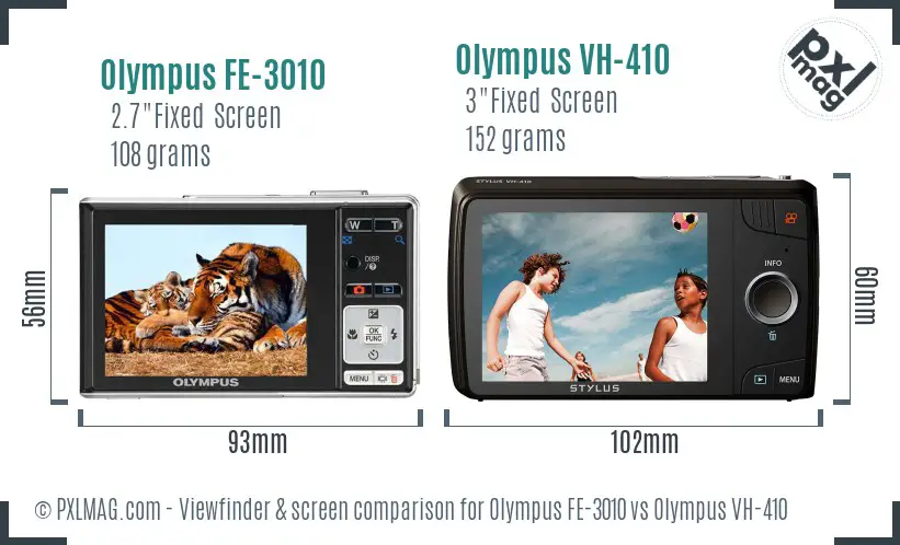 Olympus FE-3010 vs Olympus VH-410 Screen and Viewfinder comparison