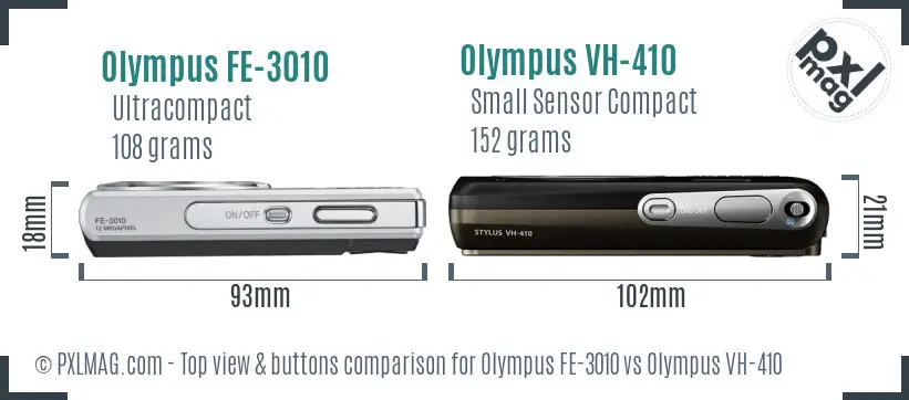 Olympus FE-3010 vs Olympus VH-410 top view buttons comparison